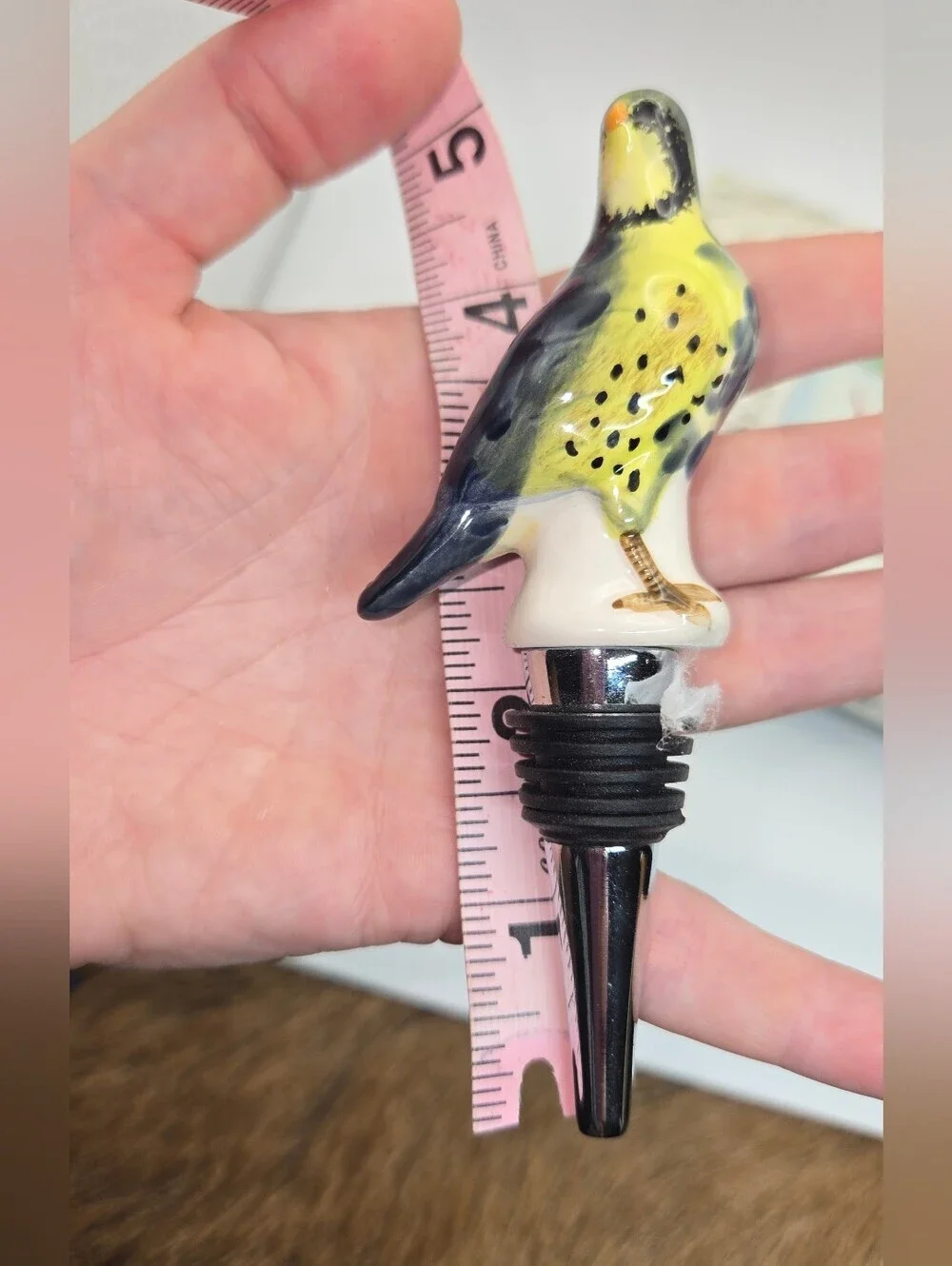 Lot Of 2 Wine Stoppers Crate & Barrel And Ceramic Bird